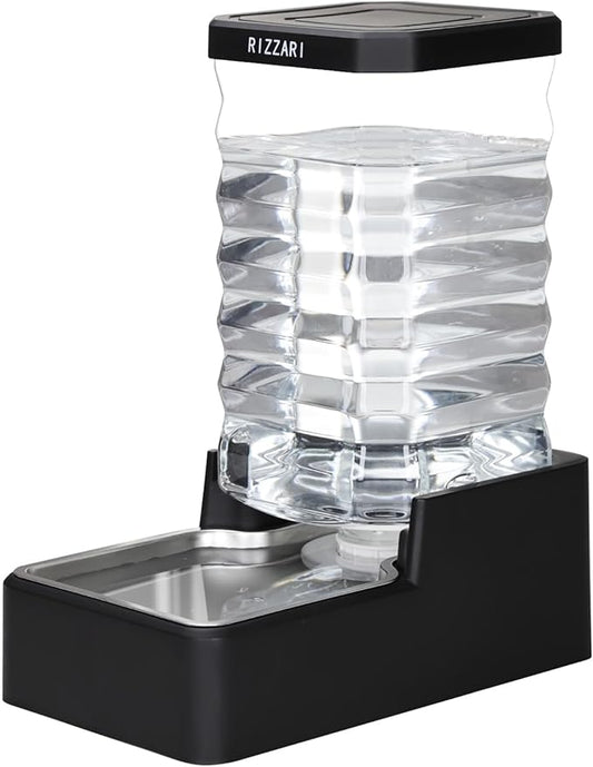 RIZZARI Stainless Steel Pet Water Dispenser: 10L Large Gravity Waterer - Splash-Resistant - Leak-Proof Auto Refill - Easy Clean - for Large Dogs - Living Room/Crate Area/Mudroom