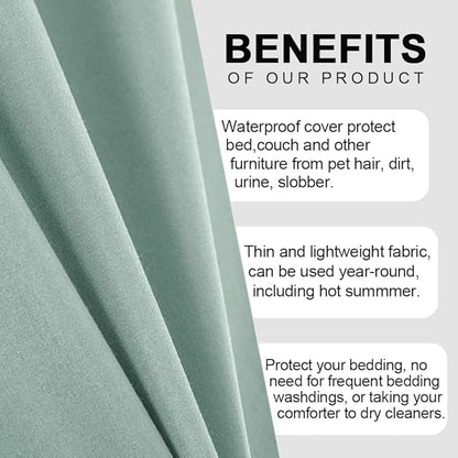 DUJUIKE Waterproof Bed Cover for Dog and Cats,Pet Hair Resistant Bed Sheet Cover, Protective Bed Liner Cover with 100% Waterproof Breathable Thin Fabric (Green, King 98 * 90 inch)