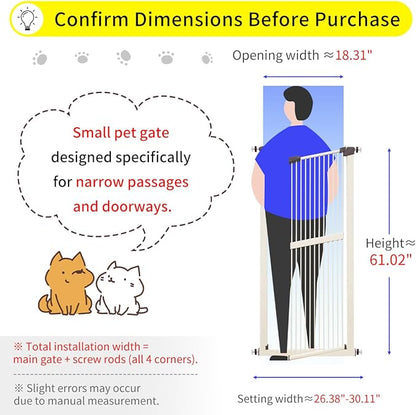 Lumizone Extra Tall Cat Gate 61.02" High Pressure Mounted Extra Wide 26.38"-30.11" (17Sizes) 1.37" Gap No Drilling Auto-Close Tall Pet Gate for Dogs (Cream, 26.38"-30.11" W)