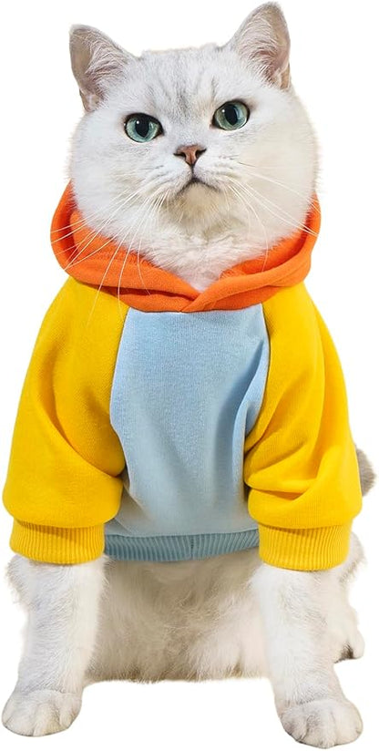 QWINEE Basic Dog Hoodie Sweatshirt Puppy Sweater Warm Cat Costumes Pet Clothes for Chihuahua Puppy Kitten Small Medium Dogs Orange and Blue X-Small