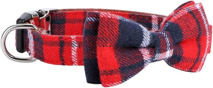 Faleela Soft &Comfy Bowtie Christmas Dog Collar,Detachable and Adjustable Bow Tie Collar,for Small Medium Large Pet (L, Red)
