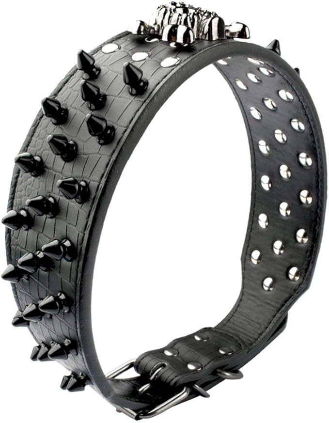 Serijoars Spiked Studded Dog Collar, PU Leather Dog Collar, Adjustable Pet Collars for Medium or Large Breed Pet (XL, Leopard2)