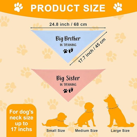 2 Pack Dog Bandana Pregnancy Announcement, Big Brother Sister in Training Gender Reveal Puppy Dog Scarf Accessories, Adjustable Pet Bandana Scarf for Small Medium Large Dogs