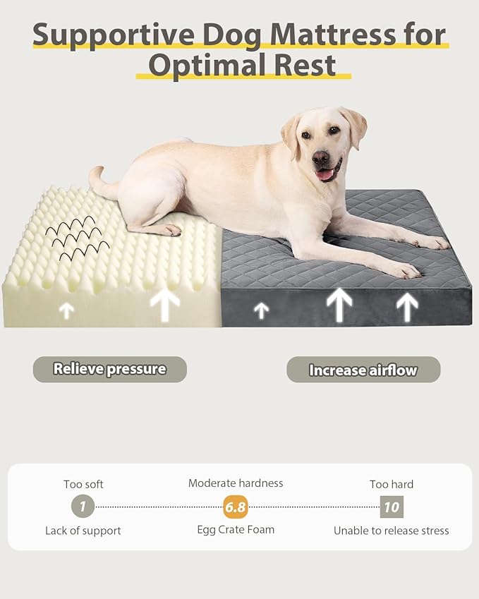 Orthopedic XL Dog Beds Large Sized Dog Waterproof Pet Bed for Crate with Removable Washable Cover and Non-Slip Bottom, 41x27 Inch, Dark Gray