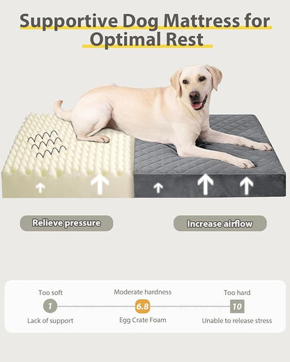 Orthopedic Dog Beds for Extra Large Dogs Waterproof Pet Mattress with Removable Washable Cover and Non-Slip Bottom, Quilting Bed for Crate, 47x29 Inch, Dark Gray