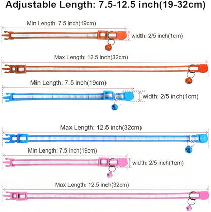 3 Pack Reflective and Breakaway with Bells of Cat Collar，Adjustable from 7.5 to 12.5 Inches, Ideal of Kitten Collar, Suitable for Girls and Boys (Orange/SkyBlue/Pink)
