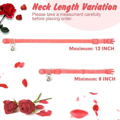 azuza 2 Pack Cat Collar Floral with Bell and Removable Flower Bowtie Breakaway Adjustable Velvet Fabric Cat Collar for Pets and Daily Decoration, Light Pink & Dark Pink