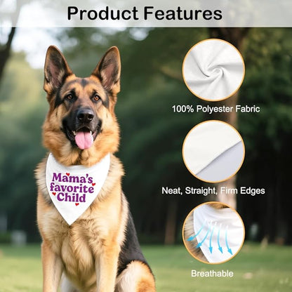 Mama's Favorite Child White Dog Bandana, Funny Photo Prop Pet Scarf Accessories for Small Medium Large Canine, Mother's Day Birthday Christmas Gender Revealing Gifts for Dog Mom Pet Lovers