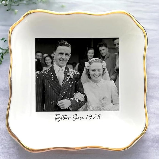Custom Photo Ring Dish, Personalized Picture Trinket Tray, Wedding Anniversary Keepsake Jewelry Dish, Valentines Gift for Her Him Wife Husband Parents Grandparents