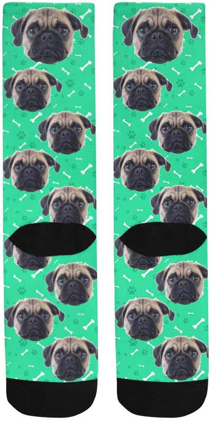 Custom Face Socks, Personalized Dog Lover Pet Photo Picture on Socks Unisex Athletic Crew Socks for Men Women