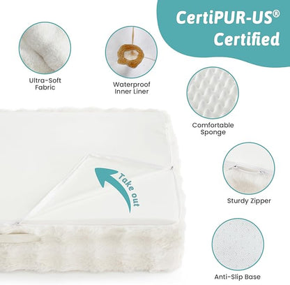 Orthopedic Dog Bed for Extra Large Dog, Soft and Warm Faux Fur Sofa for Giant Pet Up to 150 lbs, Foam Bolster Anti-Slip Couch with Washable Removable Cover, XXL 48x35x8 inch, Beige