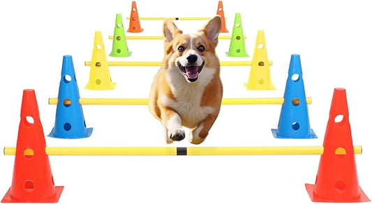 Dog Jump Agility Training Set Puppy Agility Training Hurdle 10 Cones & 5 Poles Combo for Backyard Adjustable Obstacle Training Course Equipment Outdoor Indoor