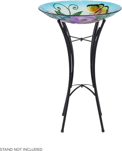 Alpine Corporation 18" Outdoor Birdbath Bowl Topper with Metal Stand, Garden Decor