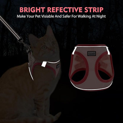Cat Harness and Leash Set, Soft and Breathable Vest with Reflective Strip, Escape Proof Kitten Harness, Easy to Wear for Cats Walking and Traveling (Red, XXS)