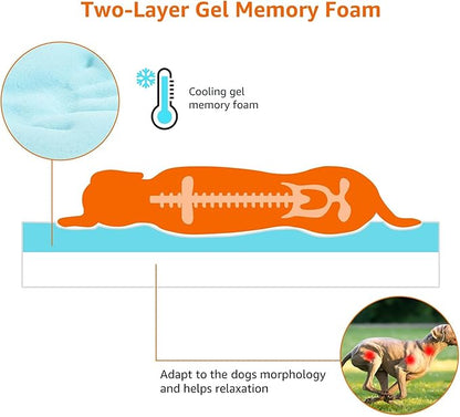 Amazon Basics Washable Dog Bed with Cooling Gel Memory Foam, Pressure-Relief Support for Dogs up to 120lbs, Non-Slip Bottom, Removable Cover, Giant Sized (50" x 34"), Grey
