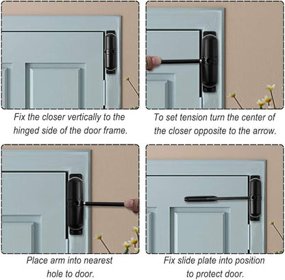 Door Closer Automatic Safety Spring Door Closer – Easy to Install to Convert Hinged Doors to Self-Closing– Black