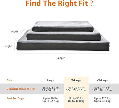 Amazon Basics Dog Bed with Cooling Gel Memory Foam, Machine Washable Removable Cover, Anti-Slip Bottom, Pressure-Relief Support for Dogs up to 90lbs, Extra Large (41" x 29"), Grey
