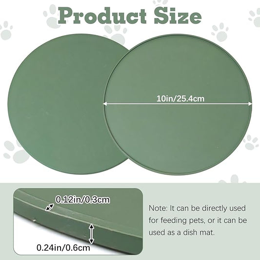BNOSDM Silicone Cat Feeding Mat 2 Pack Dog Bowl Mats Pet Silicone Food Mat for Food and Water Nonslip Waterproof Feed Mats Round Eating Plate for Small and Medium Cats and Dogs (Dark Green)
