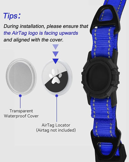 Joytale Airtag Dog Collar, Reflective Pet Collar with Waterproof AirTag Holder, Dual D-Rings, Soft Padded Adjustable for Large Dogs, Navy Blue, L