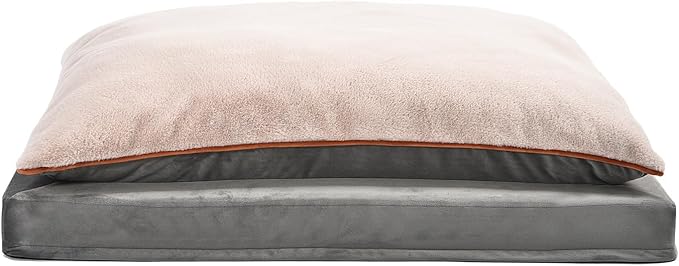 Amazon Basics Washable Dog Bed with Cooling Gel Memory Foam, Pressure-Relief Support for Dogs up to 120lbs, Non-Slip Bottom, Removable Cover, Giant Sized (48" x 36"), Grey
