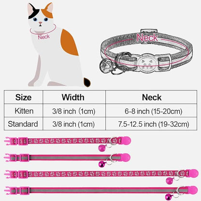 Taglory Kitten Collar Breakaway with Bell, 2 Pack Girl Boy Pet Kitten Collar Adjustable 6-8 Inch for 2-6 Months Cat, HotPink