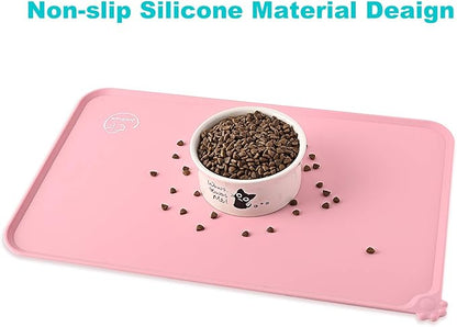 Silicone Waterproof Dog Cat Pet Feeding Mats, Non Slip, Easy Clean Pet Dog Cat Bowl Mats Placemat (24" x 16") Pink