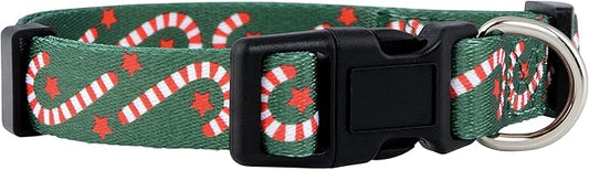 Native Pup Christmas Dog Collar- Winter Holiday Collars for Pets- Xmas Gift for Puppy- Santa, Reindeer, Snowman, Candy Cane, Red Green- Girl Boy- Small, Medium, Large Breeds (Candy Cane, Large)