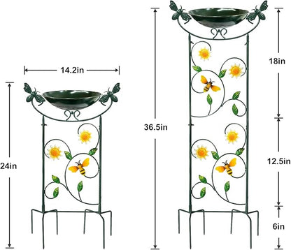 HONGLAND 36.5" Metal Bird Bath with Trellis, Outdoor Garden Birdbath with Detachable Bowl & Climbing Plant Support, Decorative Bird Feeder Station with Bee for Yard, Patio, Fence