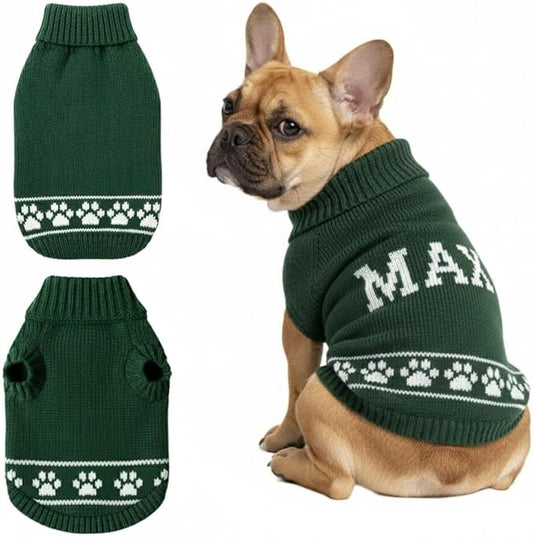 Customizable Pet Sweater for Dogs & Cats with Name Soft Acrylic Knit, Paw Print Detail, Perfect for X Small Pets, Ideal for Daily Wear or Holiday Season Gifts