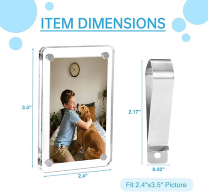 4 Pack Magnetic Car Visor Photo Holder – Personalized Acrylic Clip for Family, Pets, Travel Pictures – Easy Snap-On Car Accessory for Sun Visor (4 Pack, 2.4''x3.5'')