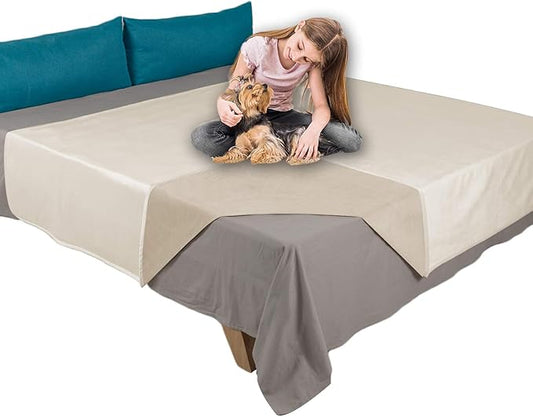 Ameritex Pet Bed Blanket Reversible 100% Waterproof Velvet Super Soft for Sofa and Bed (82x102 Inches, Cream+Beige)