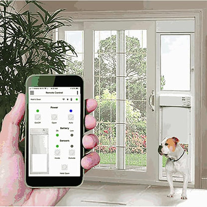 Power Pet WiFi Automatic Sliding Glass Patio Pet Door by High Tech Pet - Pet Operated Dog Door for Dogs 30-100 lbs. Heavy-Duty Aluminum Frame (75-80 1/4"), App Control, Safe, Air Tight, Easy Install