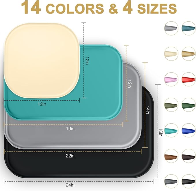 Silicone Pet Feeding Mat with Raised Edge for Food and Water, Dog Bowl Mats, Cat Bowls Placemat with High Lip for Floor Waterproof, Rubber Tray for Cats and Dogs 24 x 16 x0.8 Light Gray