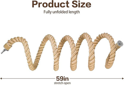Bird Rope Perch for Parrots,Bird Cage Climbing Rope Toys Accessories,Bendable Climbing,Bendable Natural Jute Boing with Pine Wood and Stainless Steel Mount,Parakeet Lovebirds(4.9 feet Jute)