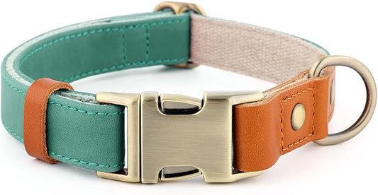 Plutus Pet Genuine Leather & Hemp Dog Collar – Adjustable Heavy Duty Pet Collar with Quick Release Metal Buckle, Soft & Stylish for Puppy and Small, Medium, Large Dogs (Green, XS)