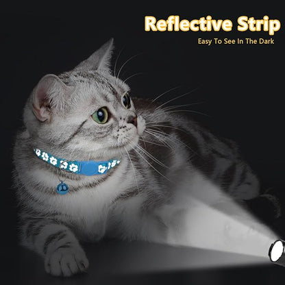 Taglory Reflective Cat Collar Breakaway with Bells, 2 Pack Girl Boy Pet Cat Collar Adjustable 7.5-12.5 Inch, Sky Blue