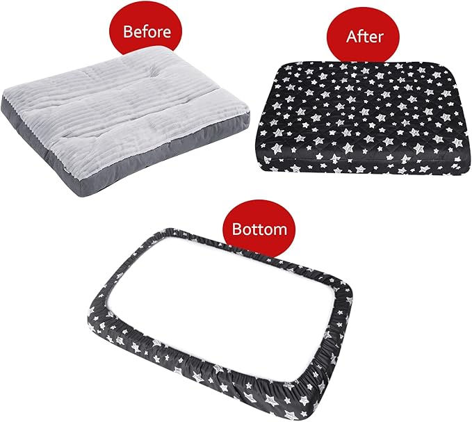 Waterproof Dog Bed Covers Replacement Washable Pet Hair Easy to Remove, Noiseless Quilted Puppy Pet Bed Cover Lovely Black Star Print 29x41 Inches, for Dog/Cat, Cover Only
