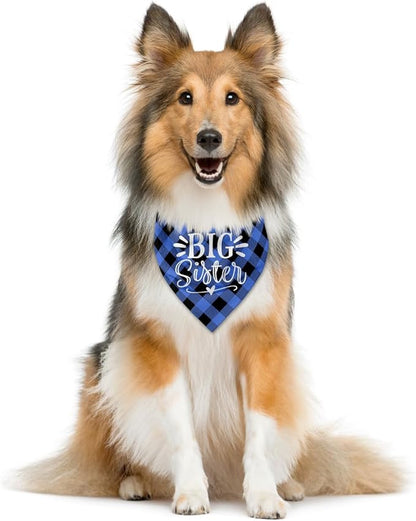Big Sister Dog Bandanas, Buffalo Plaid Pet Scarf, Pet Dogs Scarf Accessories, Baby Announcement Dog Bandana, Dogs Bandana Gift for Small Medium Large(B18)