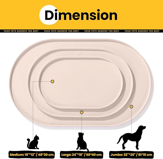 Dog Food Mat,1/2 Inch Raised Edges Cat Feeding Mat,BPA-Free Silicone Pet Mats for Floor Waterproof,Rubber Placemats for Food and Water Bowls(Natural Tan,18.9"x11.8")
