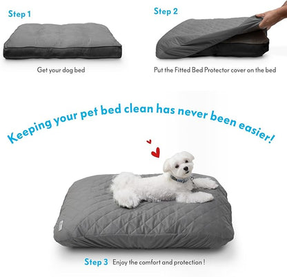 Paw Inspired Waterproof Fitted Cover for Dog Bed | Washable Bed Protector for Dog Mattress | Removable Replacement Cover for Medium to Large Pet Bed (Gray, 36 x 27 x 5 Inch)