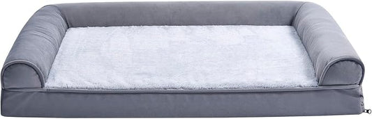 Amazon Basics Living Room Couch Dog Bed with Premium Foam, Non-Slip Bottom, Removable Washable Cover, Pressure-Relief Support for Dogs up to 55lbs, Large (36" x 27"), Grey