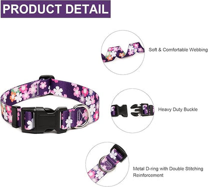 Mercano Adjustable Dog Collar - Special Design Patterns, Soft Nylon Comfortable Sturdy Pet Collar for Small Medium Large Dogs (S, Floral Pink)