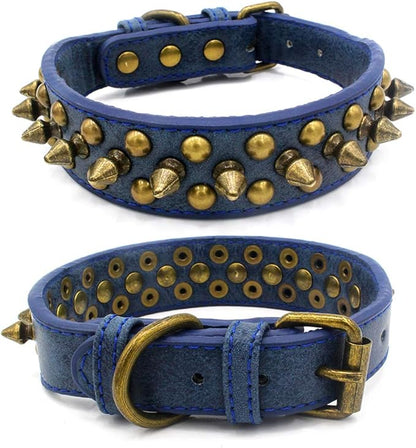 Spiked Dog Collar Soft Pu Leather Mushrooms Rivet Spike Studded Puppy Adjustable Pet Collars for Small Breeds (S, Blue1)