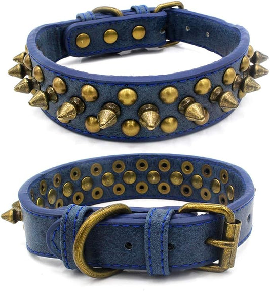 Spiked Dog Collar Soft Pu Leather Mushrooms Rivet Spike Studded Puppy Adjustable Pet Collars for Small Breeds (S, Blue1)