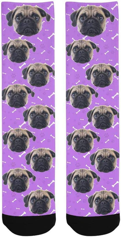 Custom Face Socks, Personalized Dog Lover Pet Photo Picture on Socks Unisex Athletic Crew Socks for Men Women
