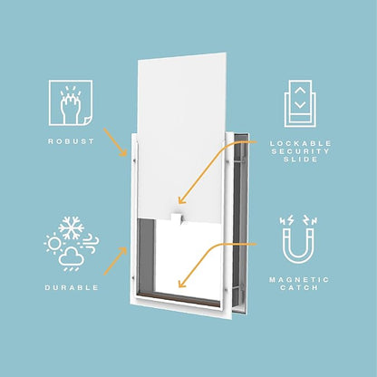 Hakuna Pets Deluxe Aluminum Pet, Cat and Dog Door with 2-Way Locking Panel for Screens, Doors and Walls up to 2.8" Thick, Small, Silver