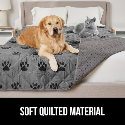 GORILLA GRIP Waterproof Bed Cover for Dogs, 82x82, Gripped Slip Resistant Backing, Leak Proof Washable Dog Blanket Covers Sofa, Couch, Sectional, Crate, Car, RV Seats, Pet Puppy Essentials, Gray Paw
