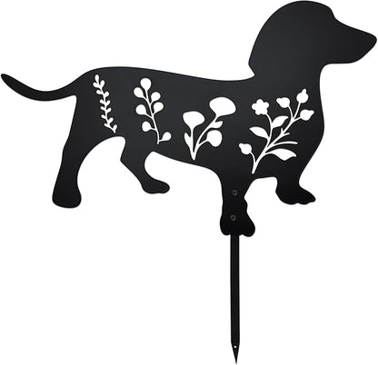 Dog Garden Stake - Unique Gift for Dog Lovers, Black Metal Outdoor Decor, Durable Yard Art Statue (Dachshund)