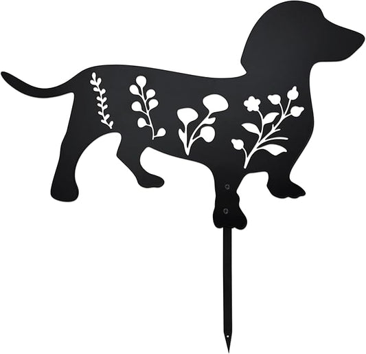 Dog Garden Stake - Unique Gift for Dog Lovers, Black Metal Outdoor Decor, Durable Yard Art Statue (Dachshund)