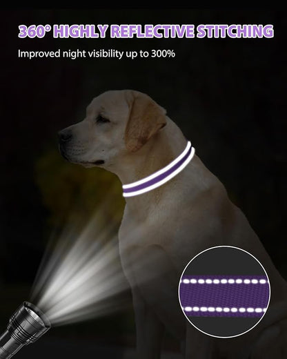 Joytale Large Dog Collar, Reflective and Adjustable Nylon Pet Collar with Quick-Release Buckle for Large Dogs, Purple, L